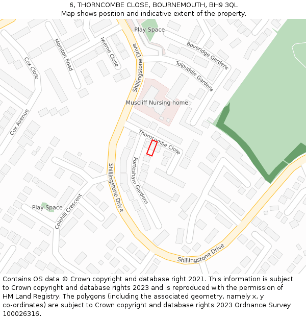 6, THORNCOMBE CLOSE, BOURNEMOUTH, BH9 3QL: Location map and indicative extent of plot
