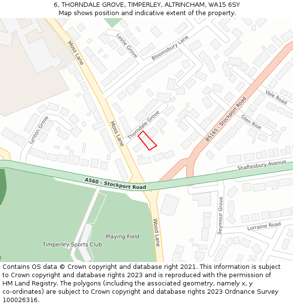 6, THORNDALE GROVE, TIMPERLEY, ALTRINCHAM, WA15 6SY: Location map and indicative extent of plot
