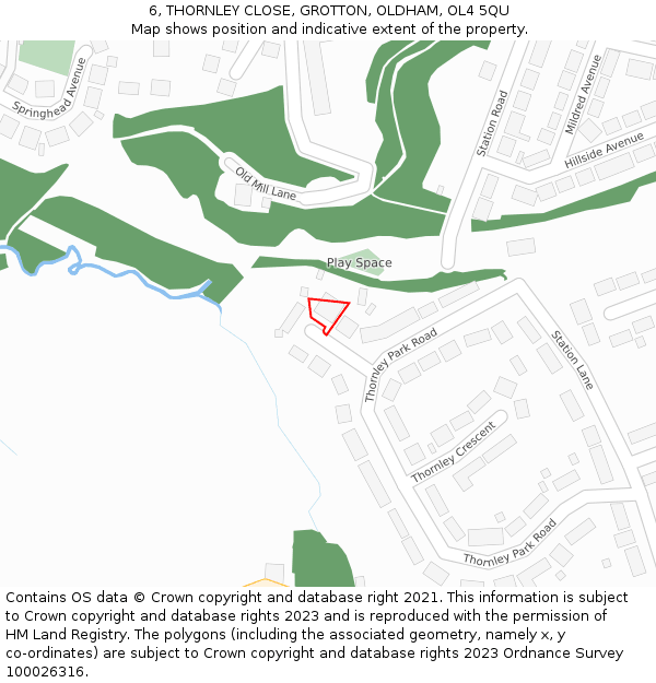 6, THORNLEY CLOSE, GROTTON, OLDHAM, OL4 5QU: Location map and indicative extent of plot
