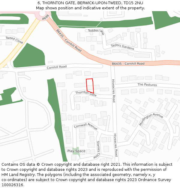 6, THORNTON GATE, BERWICK-UPON-TWEED, TD15 2NU: Location map and indicative extent of plot