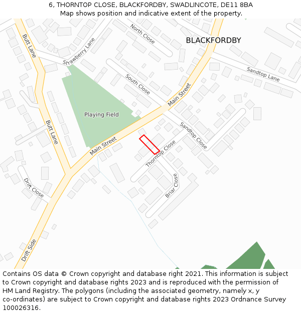 6, THORNTOP CLOSE, BLACKFORDBY, SWADLINCOTE, DE11 8BA: Location map and indicative extent of plot
