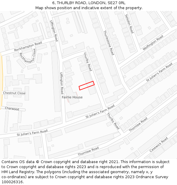 6, THURLBY ROAD, LONDON, SE27 0RL: Location map and indicative extent of plot