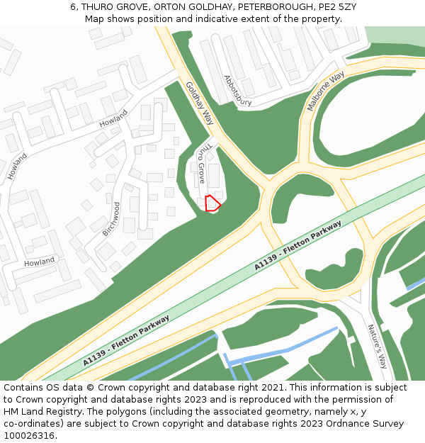 6, THURO GROVE, ORTON GOLDHAY, PETERBOROUGH, PE2 5ZY: Location map and indicative extent of plot