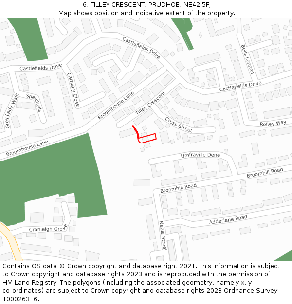 6, TILLEY CRESCENT, PRUDHOE, NE42 5FJ: Location map and indicative extent of plot