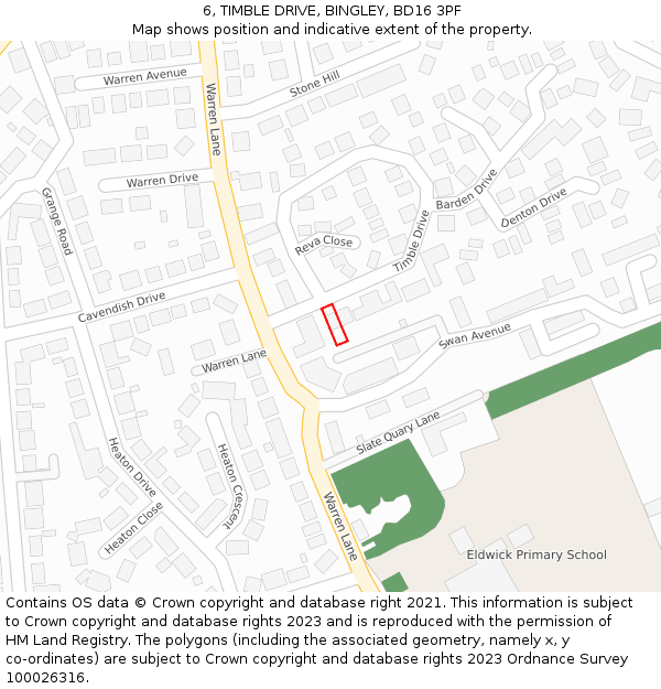 6, TIMBLE DRIVE, BINGLEY, BD16 3PF: Location map and indicative extent of plot
