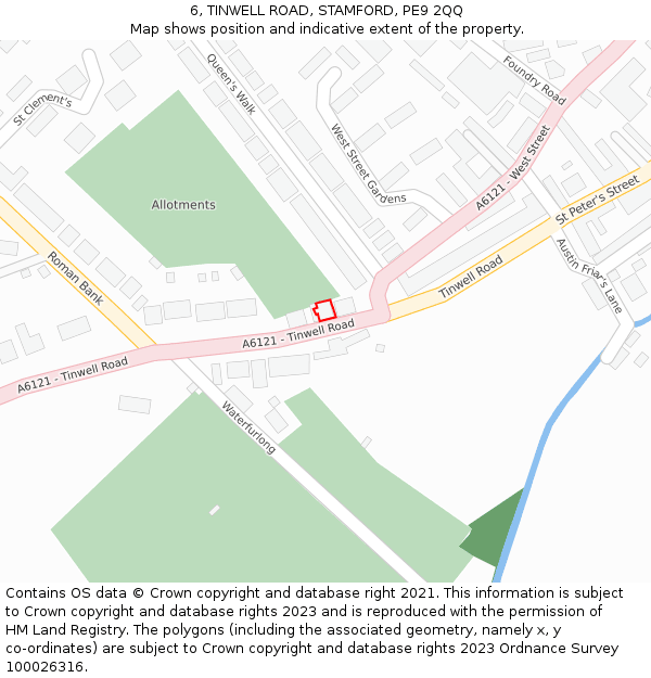 6, TINWELL ROAD, STAMFORD, PE9 2QQ: Location map and indicative extent of plot