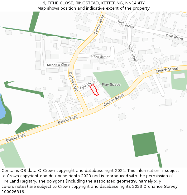 6, TITHE CLOSE, RINGSTEAD, KETTERING, NN14 4TY: Location map and indicative extent of plot