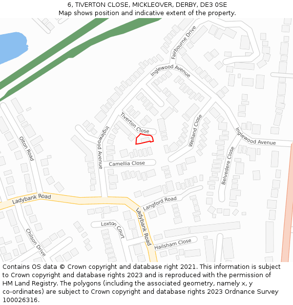 6, TIVERTON CLOSE, MICKLEOVER, DERBY, DE3 0SE: Location map and indicative extent of plot