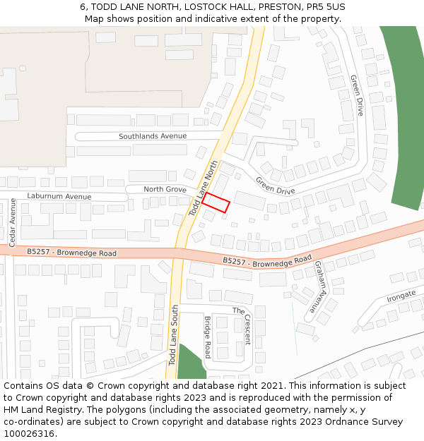 6, TODD LANE NORTH, LOSTOCK HALL, PRESTON, PR5 5US: Location map and indicative extent of plot
