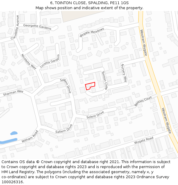 6, TOINTON CLOSE, SPALDING, PE11 1GS: Location map and indicative extent of plot