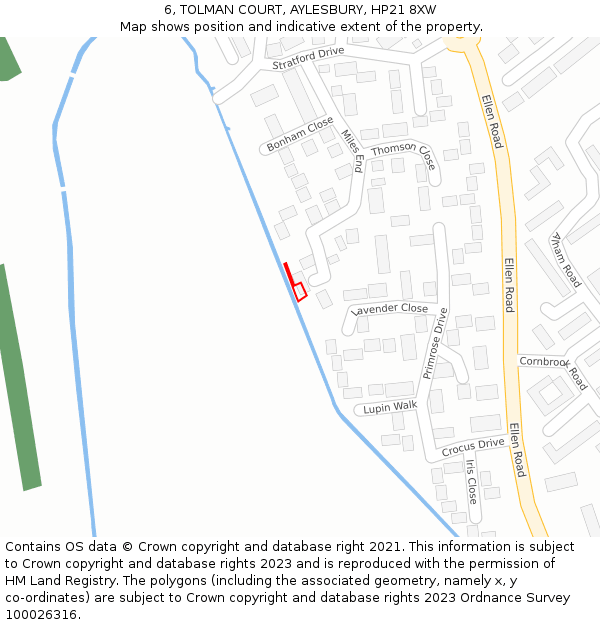 6, TOLMAN COURT, AYLESBURY, HP21 8XW: Location map and indicative extent of plot