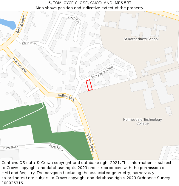 6, TOM JOYCE CLOSE, SNODLAND, ME6 5BT: Location map and indicative extent of plot