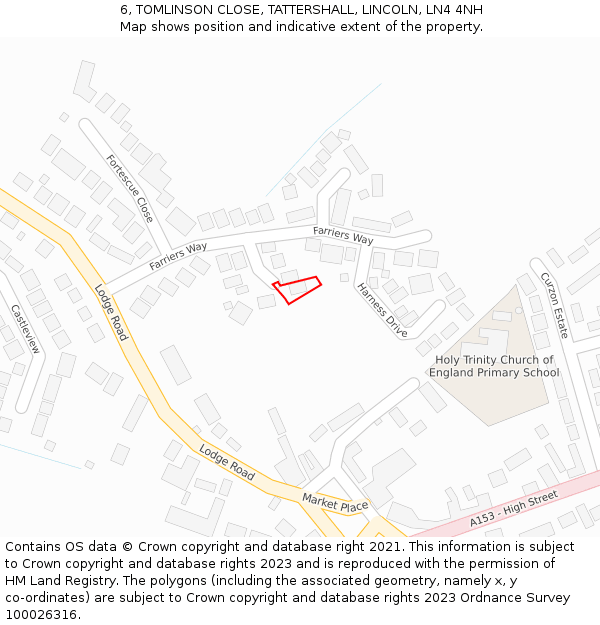 6, TOMLINSON CLOSE, TATTERSHALL, LINCOLN, LN4 4NH: Location map and indicative extent of plot