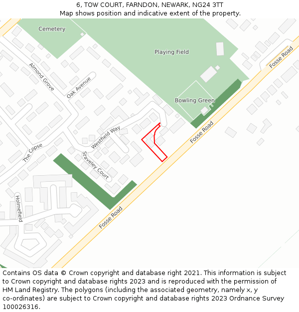 6, TOW COURT, FARNDON, NEWARK, NG24 3TT: Location map and indicative extent of plot