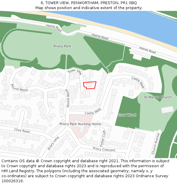 6, TOWER VIEW, PENWORTHAM, PRESTON, PR1 0BQ: Location map and indicative extent of plot