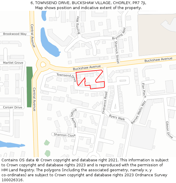 6, TOWNSEND DRIVE, BUCKSHAW VILLAGE, CHORLEY, PR7 7JL: Location map and indicative extent of plot