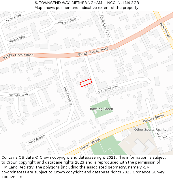 6, TOWNSEND WAY, METHERINGHAM, LINCOLN, LN4 3GB: Location map and indicative extent of plot
