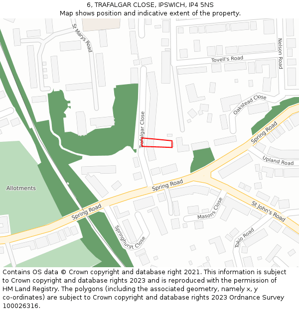 6, TRAFALGAR CLOSE, IPSWICH, IP4 5NS: Location map and indicative extent of plot