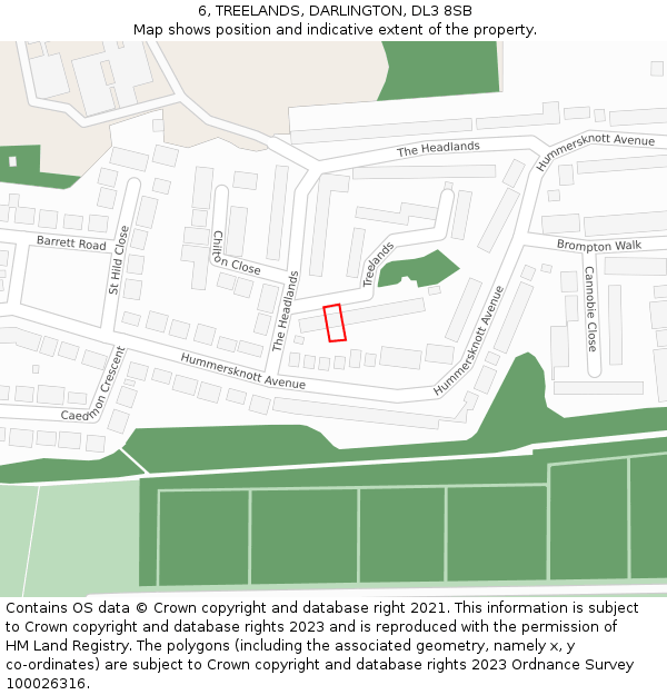 6, TREELANDS, DARLINGTON, DL3 8SB: Location map and indicative extent of plot