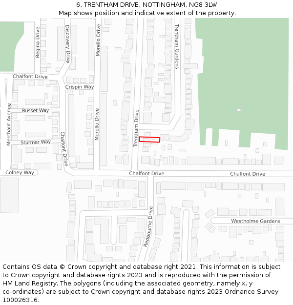 6, TRENTHAM DRIVE, NOTTINGHAM, NG8 3LW: Location map and indicative extent of plot