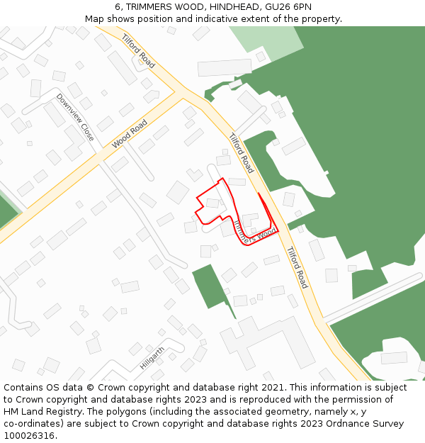 6, TRIMMERS WOOD, HINDHEAD, GU26 6PN: Location map and indicative extent of plot