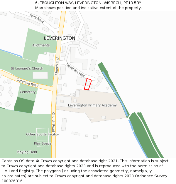 6, TROUGHTON WAY, LEVERINGTON, WISBECH, PE13 5BY: Location map and indicative extent of plot