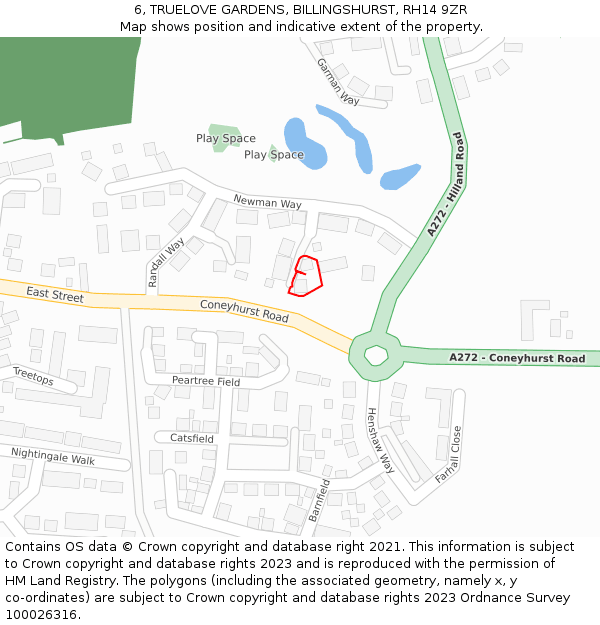 6, TRUELOVE GARDENS, BILLINGSHURST, RH14 9ZR: Location map and indicative extent of plot