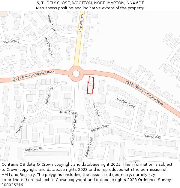 6, TUDELY CLOSE, WOOTTON, NORTHAMPTON, NN4 6DT: Location map and indicative extent of plot
