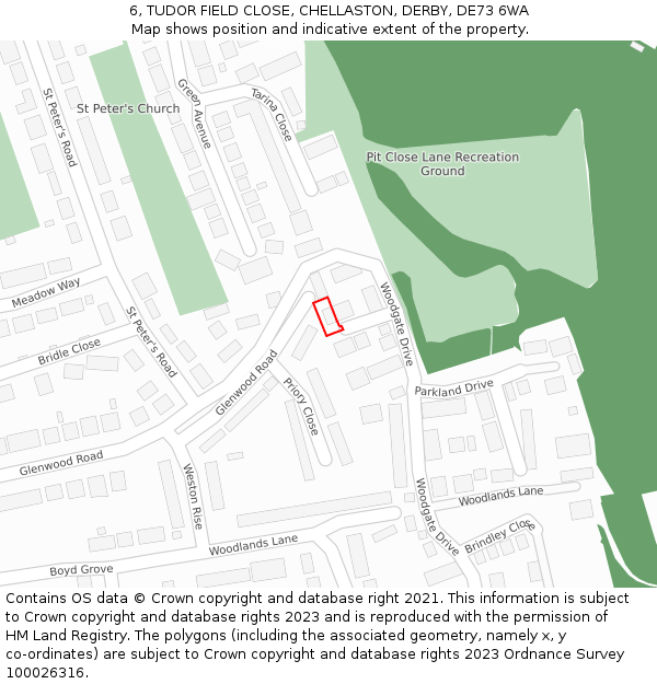 6, TUDOR FIELD CLOSE, CHELLASTON, DERBY, DE73 6WA: Location map and indicative extent of plot