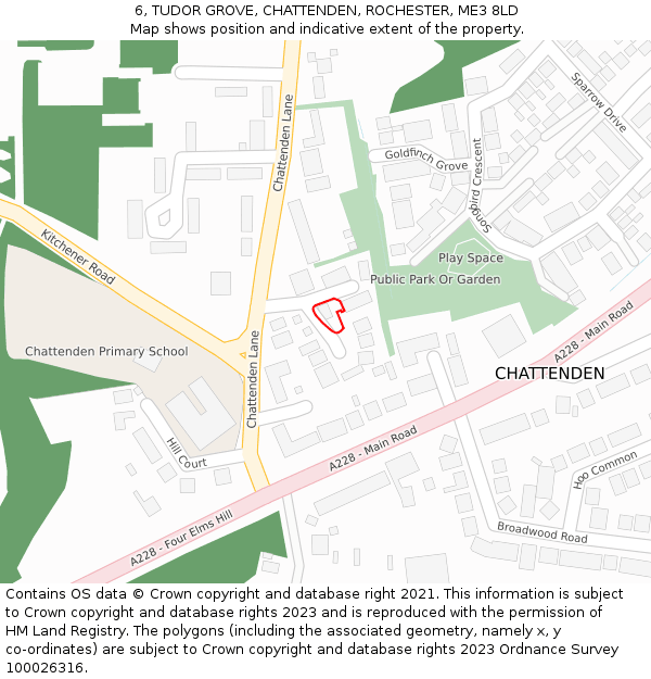 6, TUDOR GROVE, CHATTENDEN, ROCHESTER, ME3 8LD: Location map and indicative extent of plot