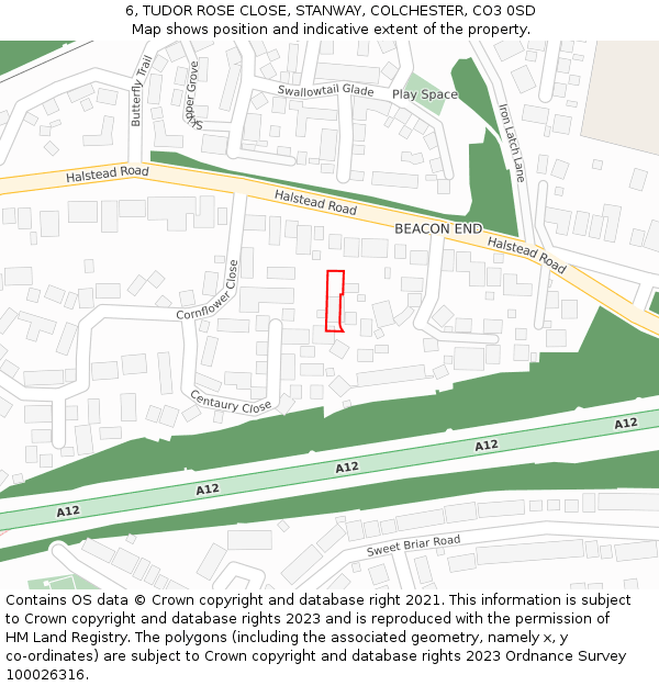 6, TUDOR ROSE CLOSE, STANWAY, COLCHESTER, CO3 0SD: Location map and indicative extent of plot