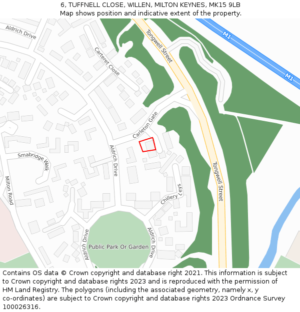 6, TUFFNELL CLOSE, WILLEN, MILTON KEYNES, MK15 9LB: Location map and indicative extent of plot