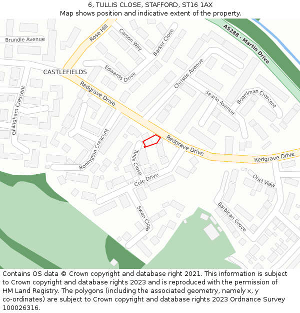 6, TULLIS CLOSE, STAFFORD, ST16 1AX: Location map and indicative extent of plot