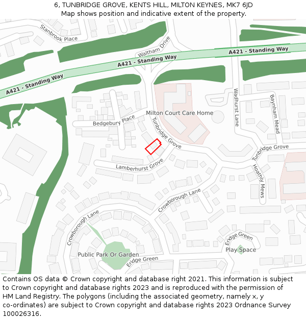 6, TUNBRIDGE GROVE, KENTS HILL, MILTON KEYNES, MK7 6JD: Location map and indicative extent of plot