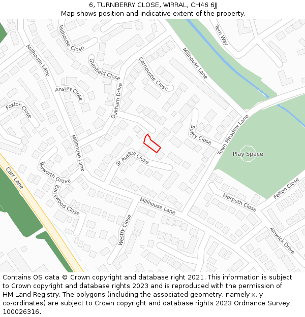 6, TURNBERRY CLOSE, WIRRAL, CH46 6JJ: Location map and indicative extent of plot