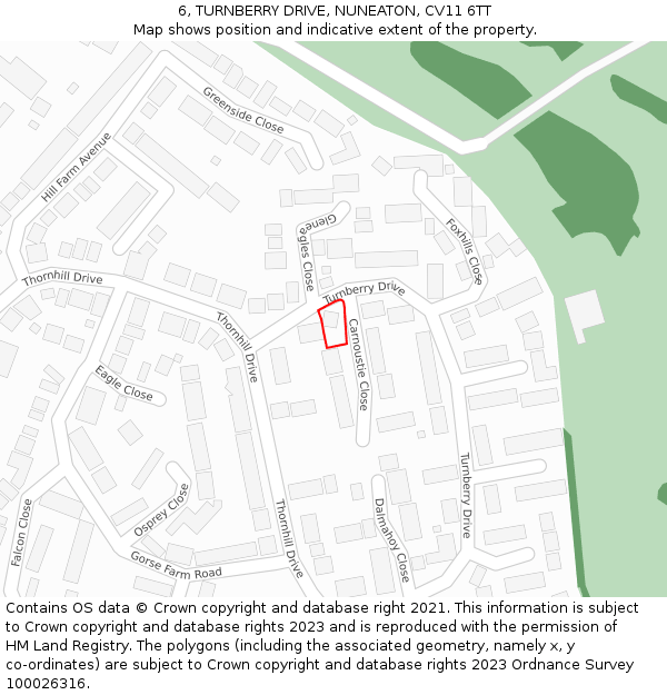 6, TURNBERRY DRIVE, NUNEATON, CV11 6TT: Location map and indicative extent of plot