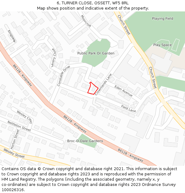 6, TURNER CLOSE, OSSETT, WF5 8RL: Location map and indicative extent of plot