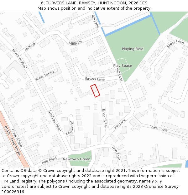 6, TURVERS LANE, RAMSEY, HUNTINGDON, PE26 1ES: Location map and indicative extent of plot