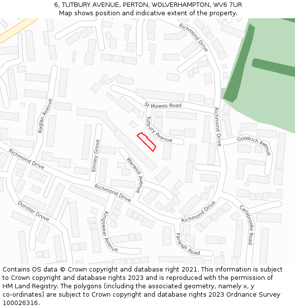 6, TUTBURY AVENUE, PERTON, WOLVERHAMPTON, WV6 7UR: Location map and indicative extent of plot