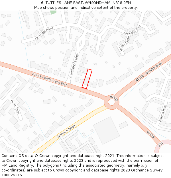 6, TUTTLES LANE EAST, WYMONDHAM, NR18 0EN: Location map and indicative extent of plot
