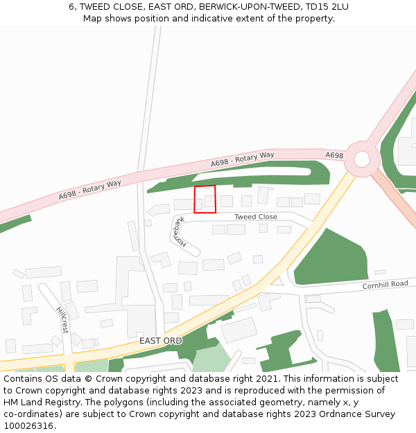 6, TWEED CLOSE, EAST ORD, BERWICK-UPON-TWEED, TD15 2LU: Location map and indicative extent of plot