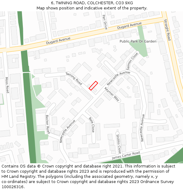 6, TWINING ROAD, COLCHESTER, CO3 9XG: Location map and indicative extent of plot