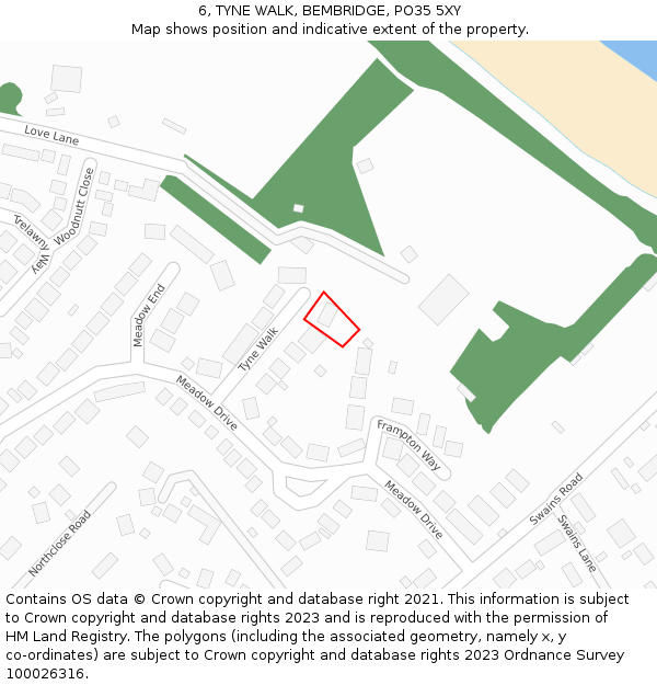 6, TYNE WALK, BEMBRIDGE, PO35 5XY: Location map and indicative extent of plot