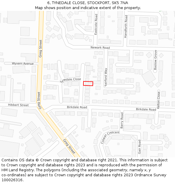 6, TYNEDALE CLOSE, STOCKPORT, SK5 7NA: Location map and indicative extent of plot