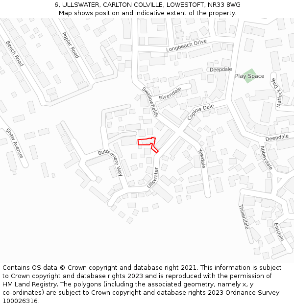 6, ULLSWATER, CARLTON COLVILLE, LOWESTOFT, NR33 8WG: Location map and indicative extent of plot