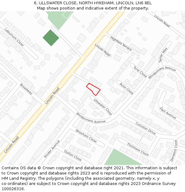 6, ULLSWATER CLOSE, NORTH HYKEHAM, LINCOLN, LN6 8EL: Location map and indicative extent of plot