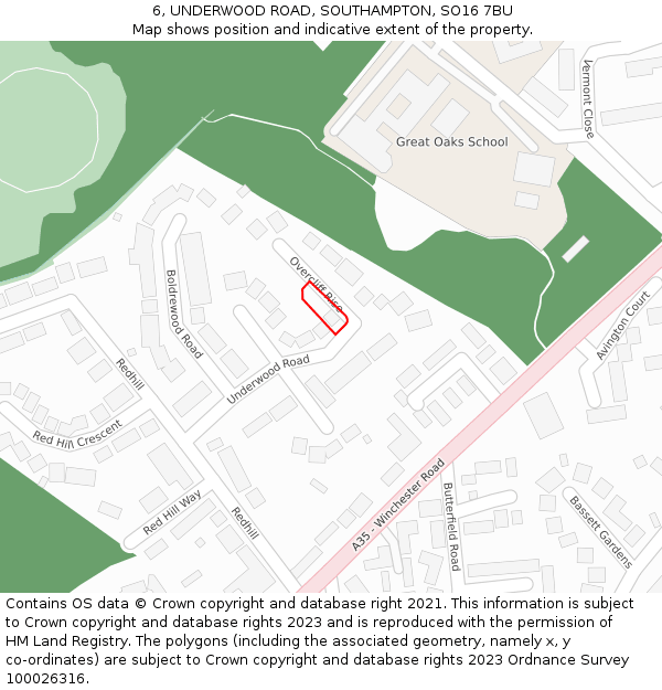 6, UNDERWOOD ROAD, SOUTHAMPTON, SO16 7BU: Location map and indicative extent of plot