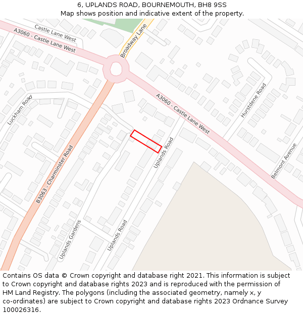 6, UPLANDS ROAD, BOURNEMOUTH, BH8 9SS: Location map and indicative extent of plot