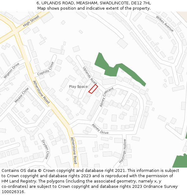 6, UPLANDS ROAD, MEASHAM, SWADLINCOTE, DE12 7HL: Location map and indicative extent of plot