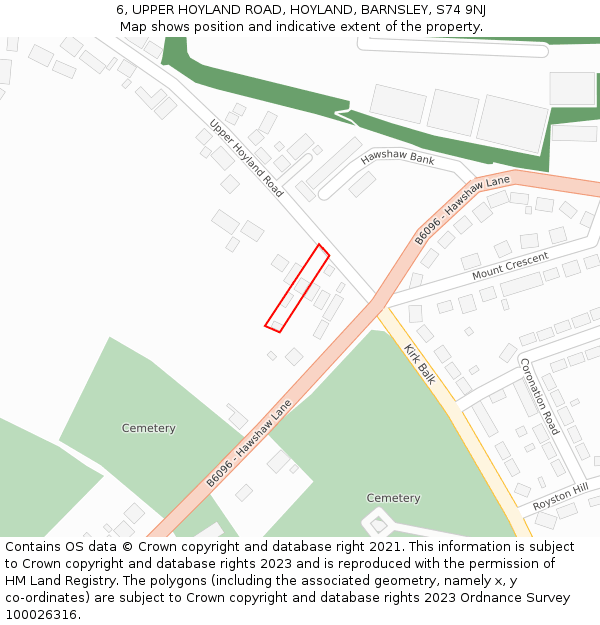 6, UPPER HOYLAND ROAD, HOYLAND, BARNSLEY, S74 9NJ: Location map and indicative extent of plot